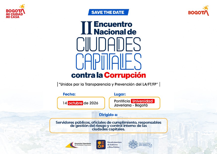 Pieza gráfica promocional de II Encuentro Nacional de Ciudades Capitales contra la Corrupción