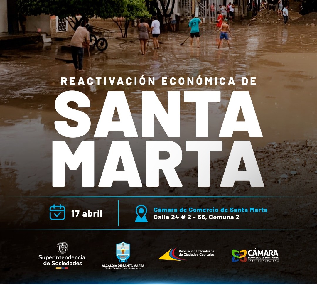 Pieza gráfica de promoción del evento "Reactivación económica de Santa Marta"