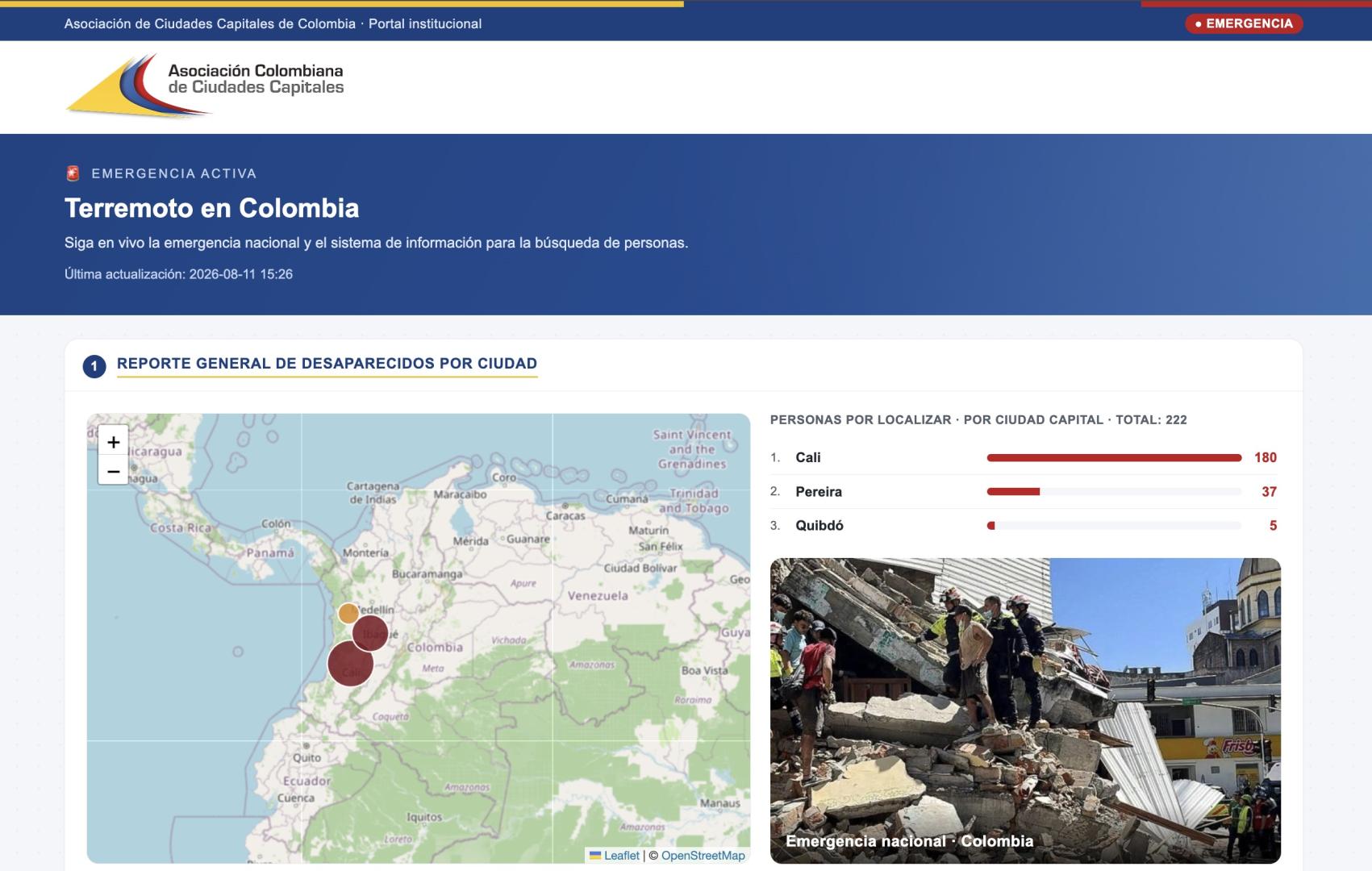 imagen del micrositio terremoto en Colombia