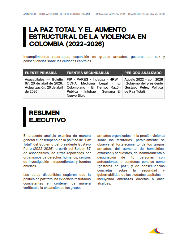 Imágen de informe de La Paz Total y el aumento estructural de la violencia en Colombia (2022-2026)