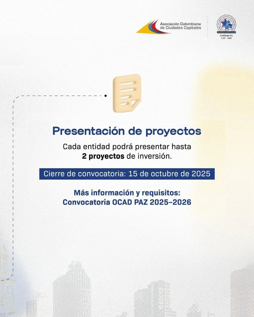 Cada entidad podrá presentar hasta 2 proyectos de inversión