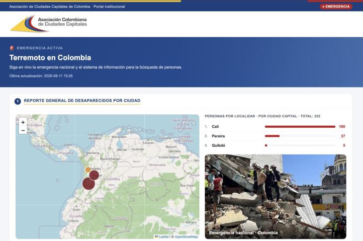 imagen del micrositio terremoto en Colombia