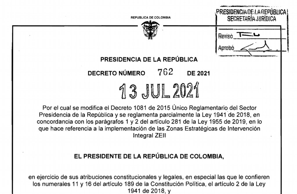 Decreto 762 del 13 de julio de 2021