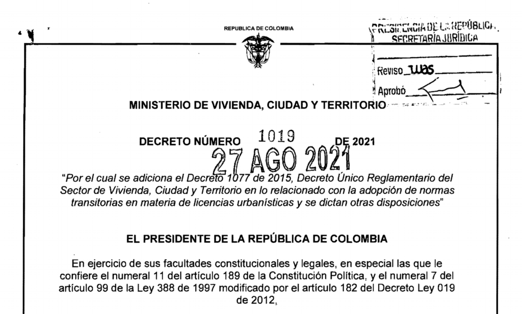 DECRETO 1019 DEL 27 DE AGOSTO DE 2021