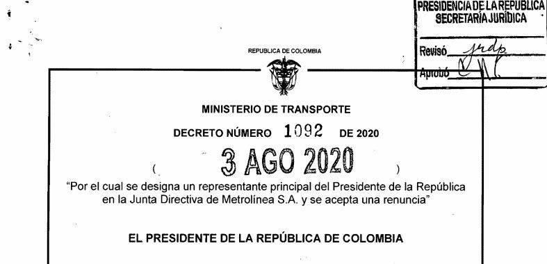 Decreto 1092 del 3 de agosto de 2020