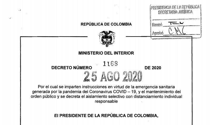 Decreto 1168 de 2020