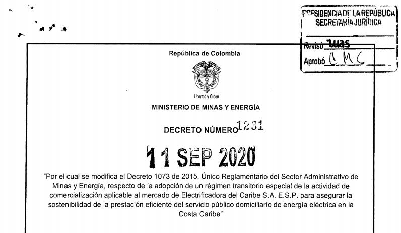 Decreto 1231 del 11 de septiembre de 2020