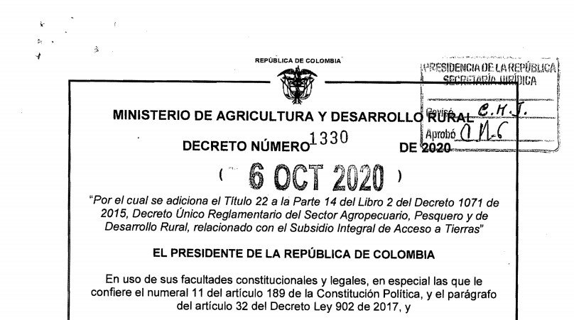 Decreto 1330 del 6 de octubre de 2020