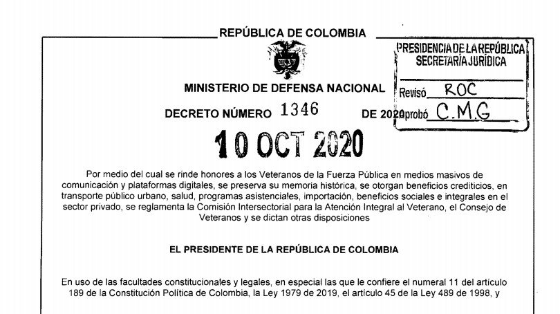 Decreto 1346 del 10 de octubre de 2020