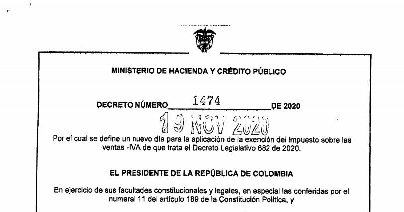 Decreto 1474 del 19 de noviembre de 2020