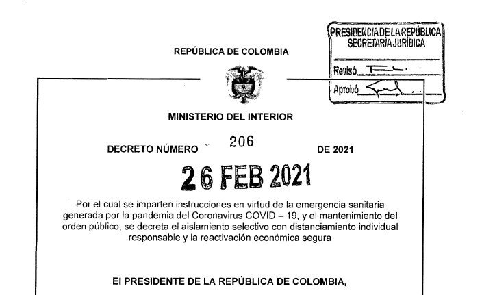 DECRETO 206 DEL 26 DE FEBRERO DE 2021