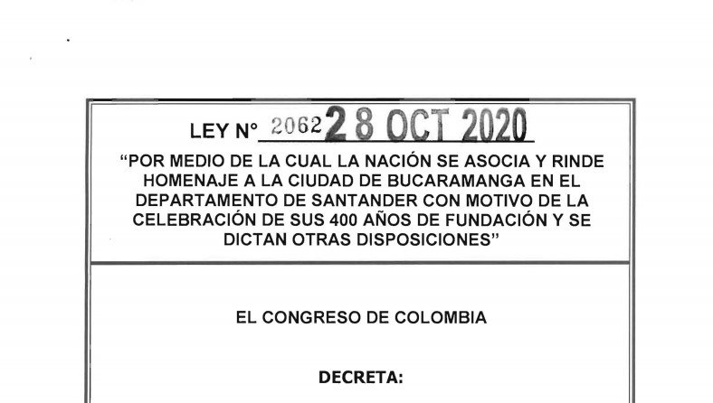 LEY 2062 DEL 28 DE OCTUBRE DE 2020