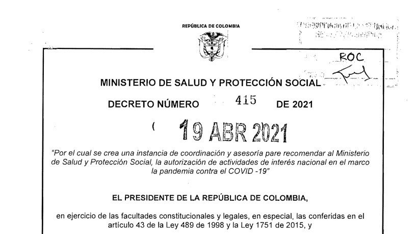 Decreto 415 del 19 de abril de 2021