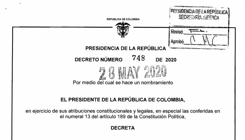 Decreto 748 del 28 de mayo de 2020