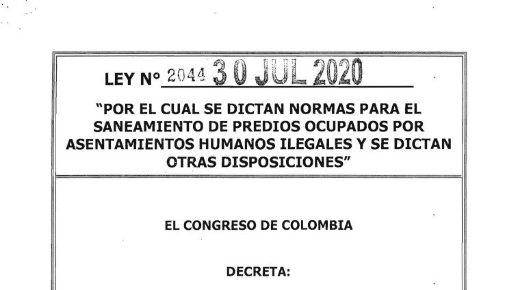 LEY 2044 DEL 30 DE JULIO DE 2020