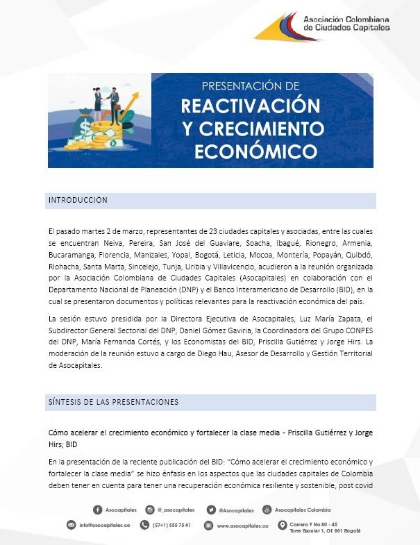 Memoria Reactivación y crecimiento económico