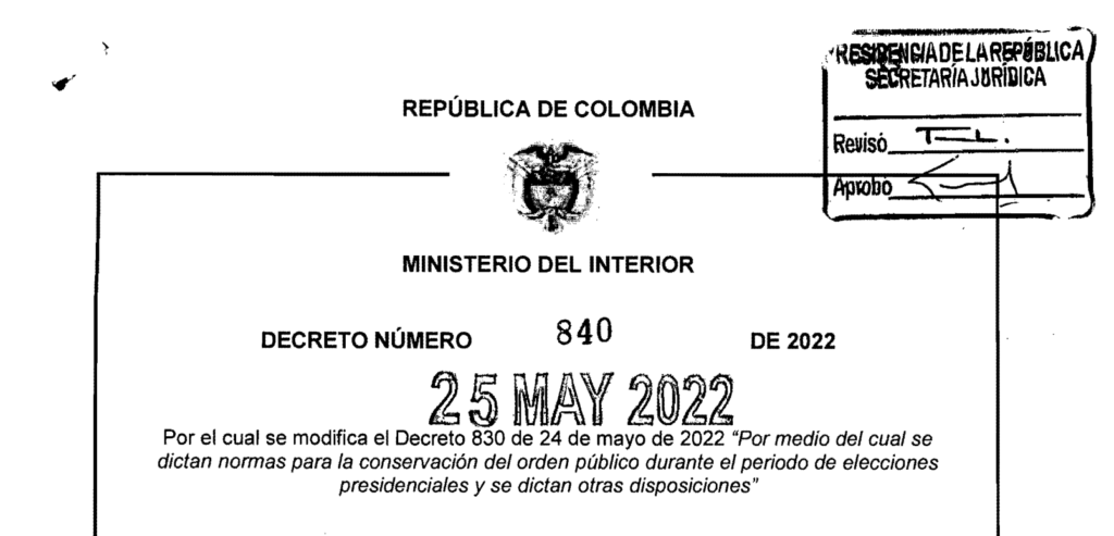 DECRETO 840 DEL 25 DE MAYO DE 2022