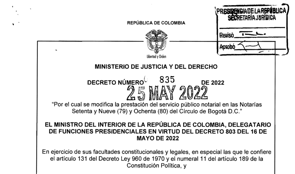 DECRETO 835 DEL 25 DE MAYO DE 2022