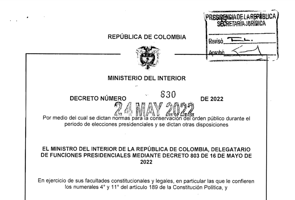 DECRETO 830 DEL 24 DE MAYO DE 2022