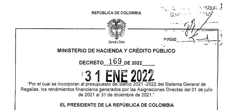 DECRETO 169 DEL 31 DE ENERO DE 2022