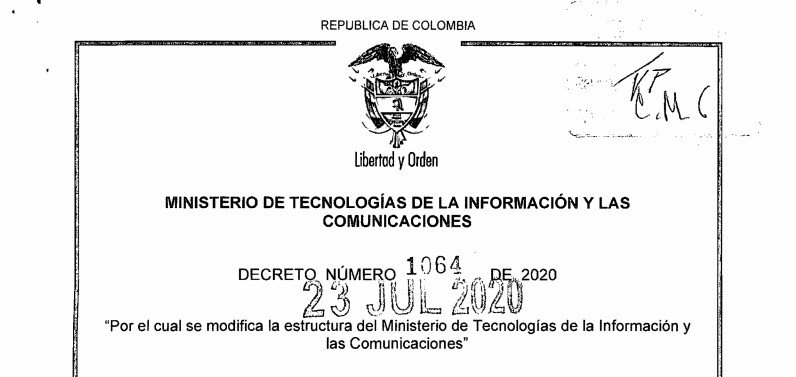 Decreto 1064 del 23 de Julio de 2020