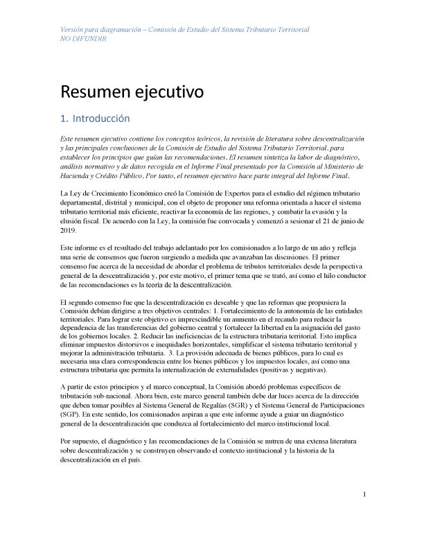 Comisión de Estudio del Sistema Tributario Territorial - Resumen Ejecutivo