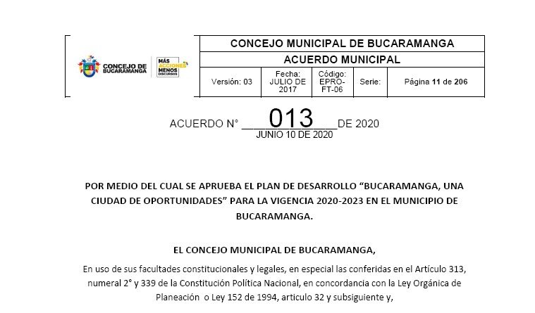 Bucaramanga_Plan de Desarrollo Municipal_2020-2023