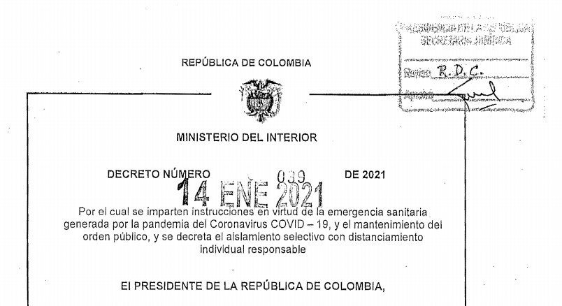 Decreto 039 del 14 de enero de 2021