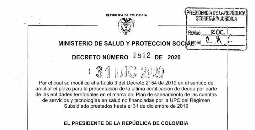 DECRETO 1812 DEL 31 DE DICIEMBRE DE 2020