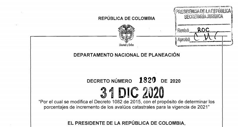 DECRETO 1820 DEL 31 DE DICIEMBRE DE 2020