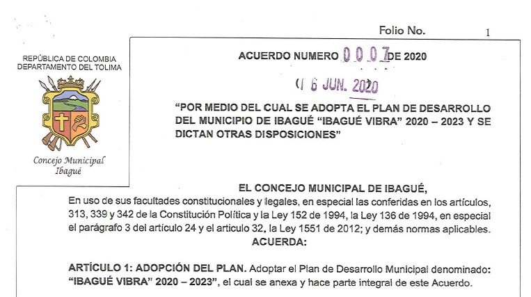 Ibagué_Plan de Desarrollo Municipal_2020-2023