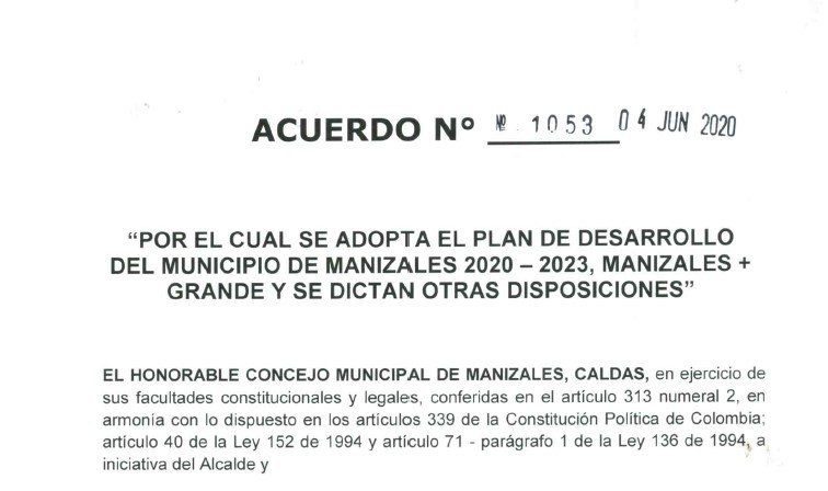 Manizales_Plan de Desarrollo Municipal_2020-2023