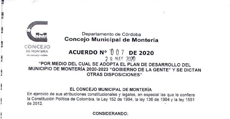 Montería_Plan de Desarrollo Municipal_2020-2023