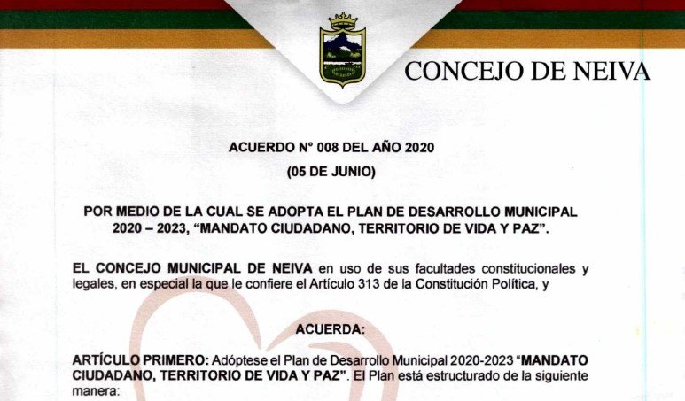 Neiva_Plan de Desarrollo Municipal_2020-2023