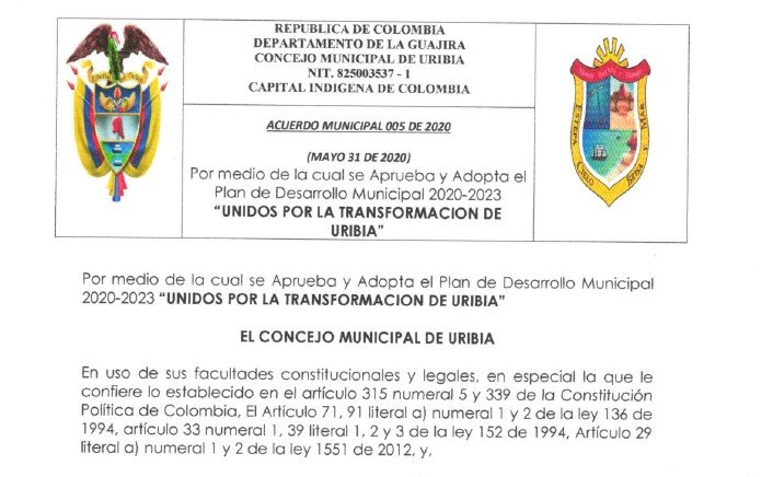 Uribia_Plan de Desarrollo Municipal_2020-2023