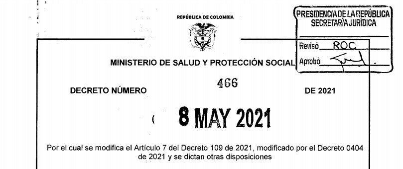 Decreto 466 del 8 de mayo de 2021