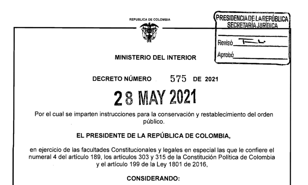 Decreto 575 del 28 de mayo de 2021