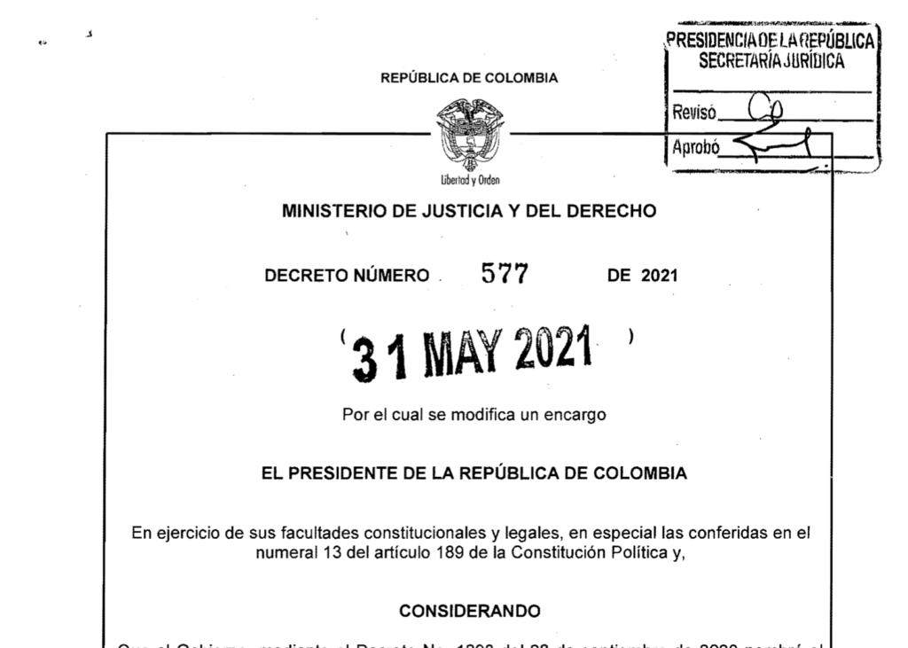 Decreto 577 del 31 de mayo de 2021