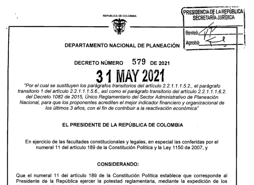 Decreto 579 del 31 de mayo de 2021