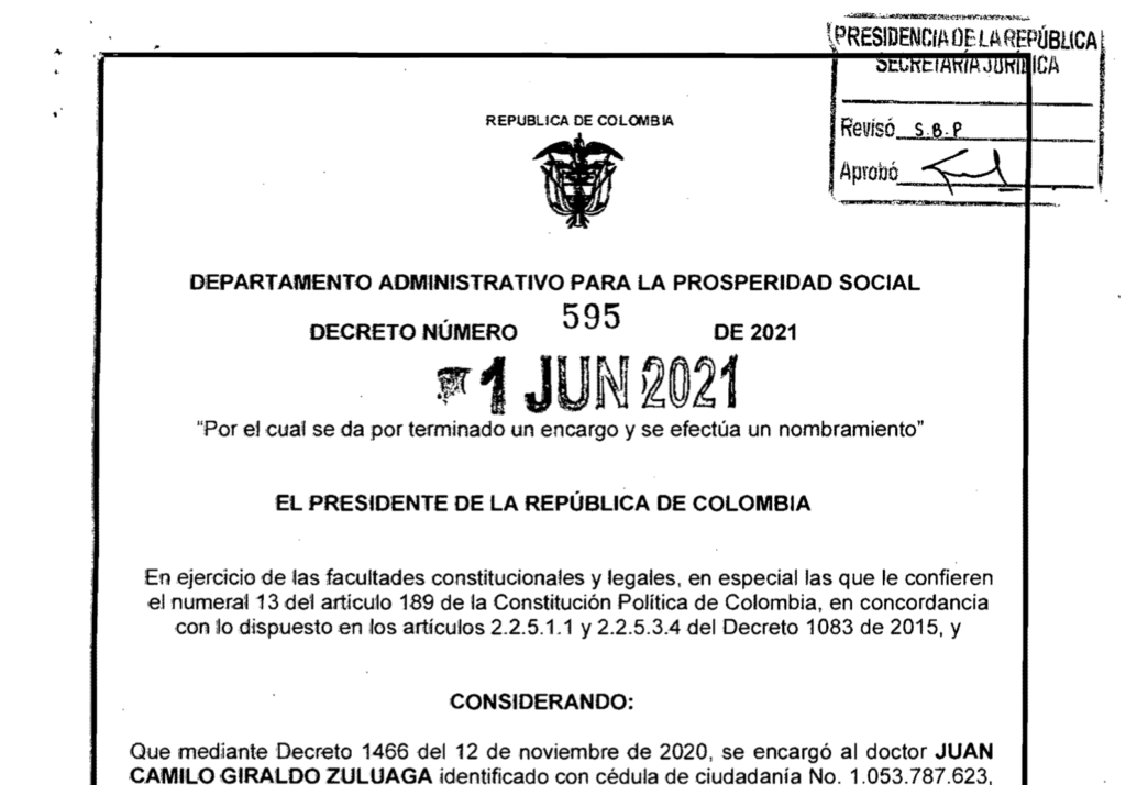 Decreto 595 del 1 de junio de 2021