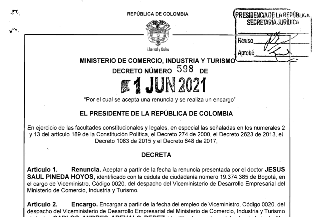 Decreto 598 del 1 de junio de 2021