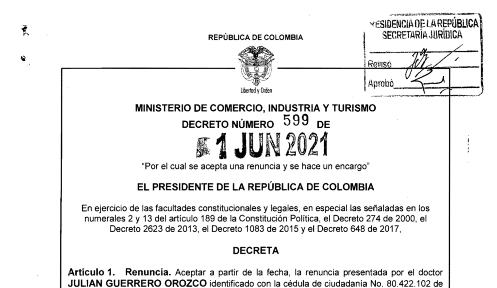 Decreto 599 del 1 de junio de 2021