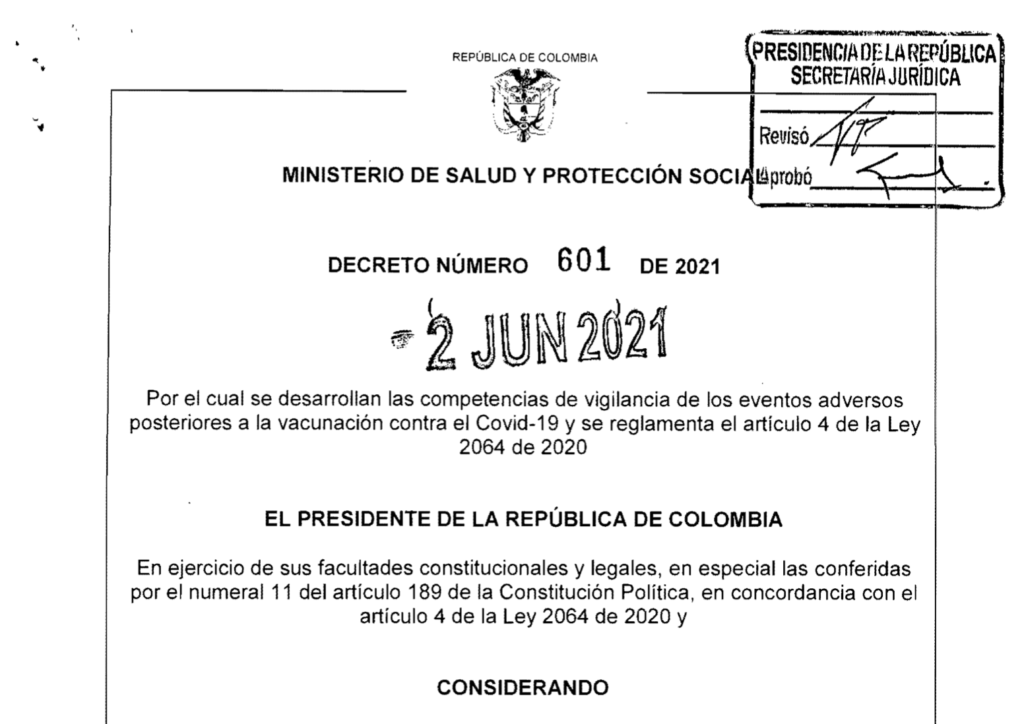 Decreto 601 del 2 de junio de 2021