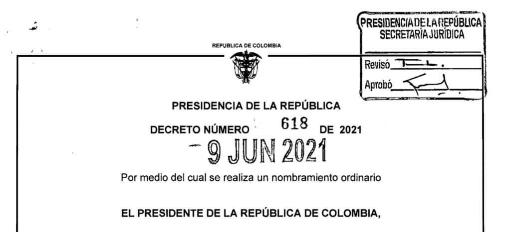 Decreto 618 del 9 de junio de 2021