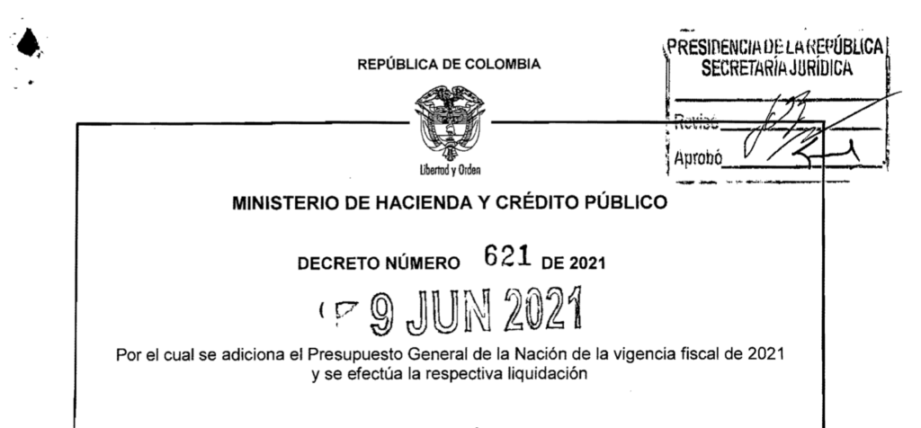 Decreto 621 del 9 de junio de 2021