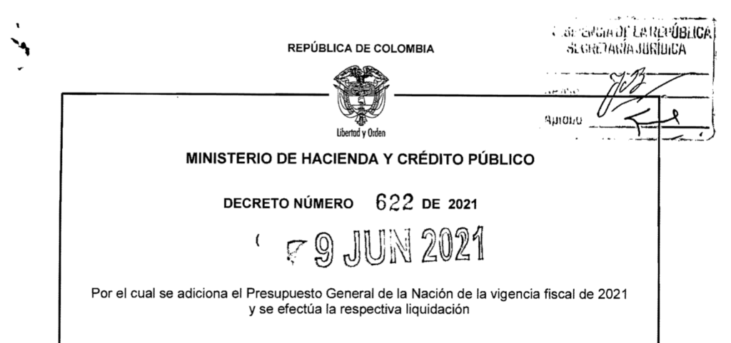 Decreto 622 del 9 de junio de 2021