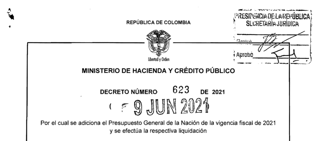 Decreto 623 del 9 de junio de 2021