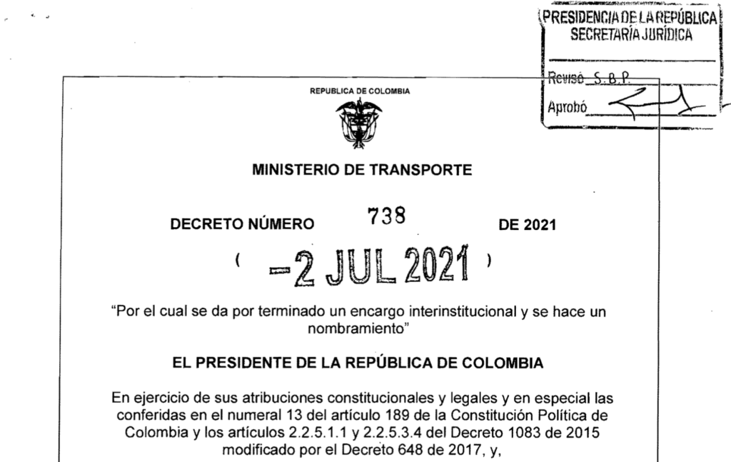 Decreto 738 del 2 de julio de 2021