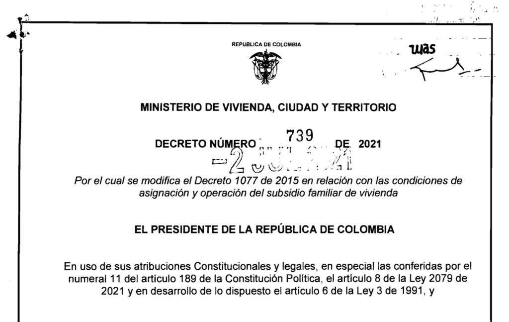 Decreto 739 del 2 de julio de 2021