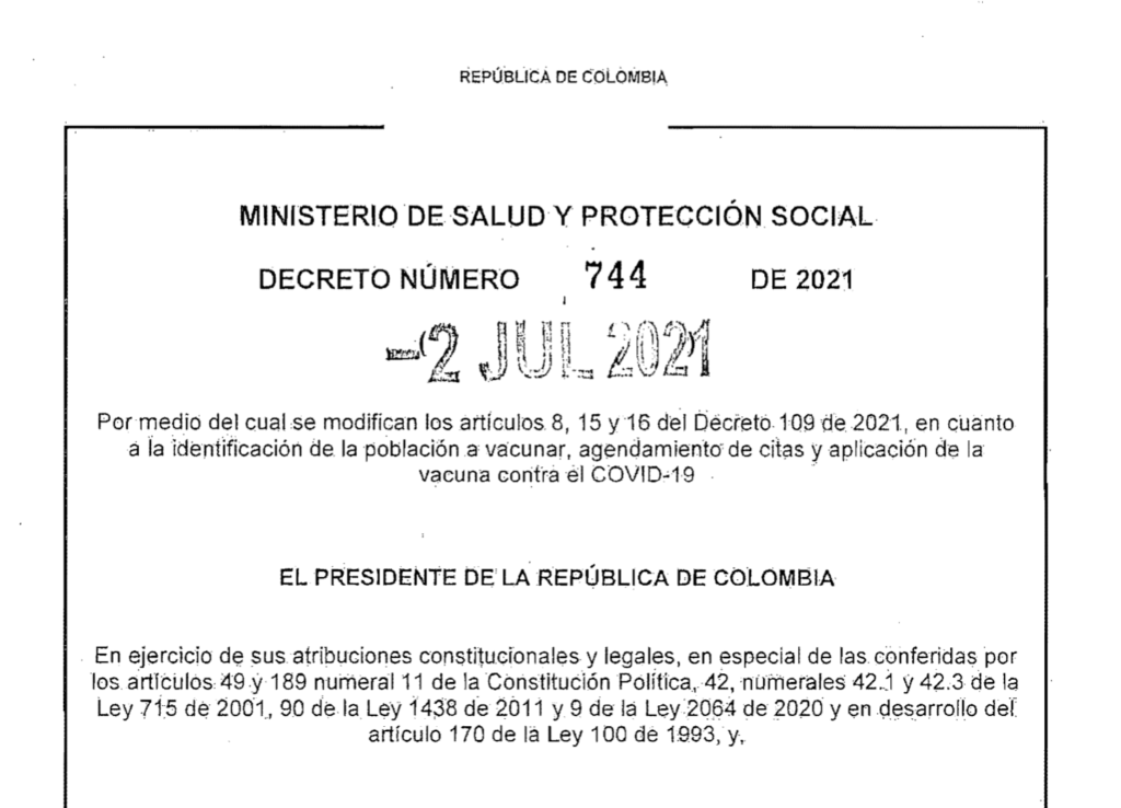 Decreto 744 del 2 de julio de 2021